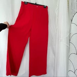 Red linen high waisted wide leg pants with pockets
